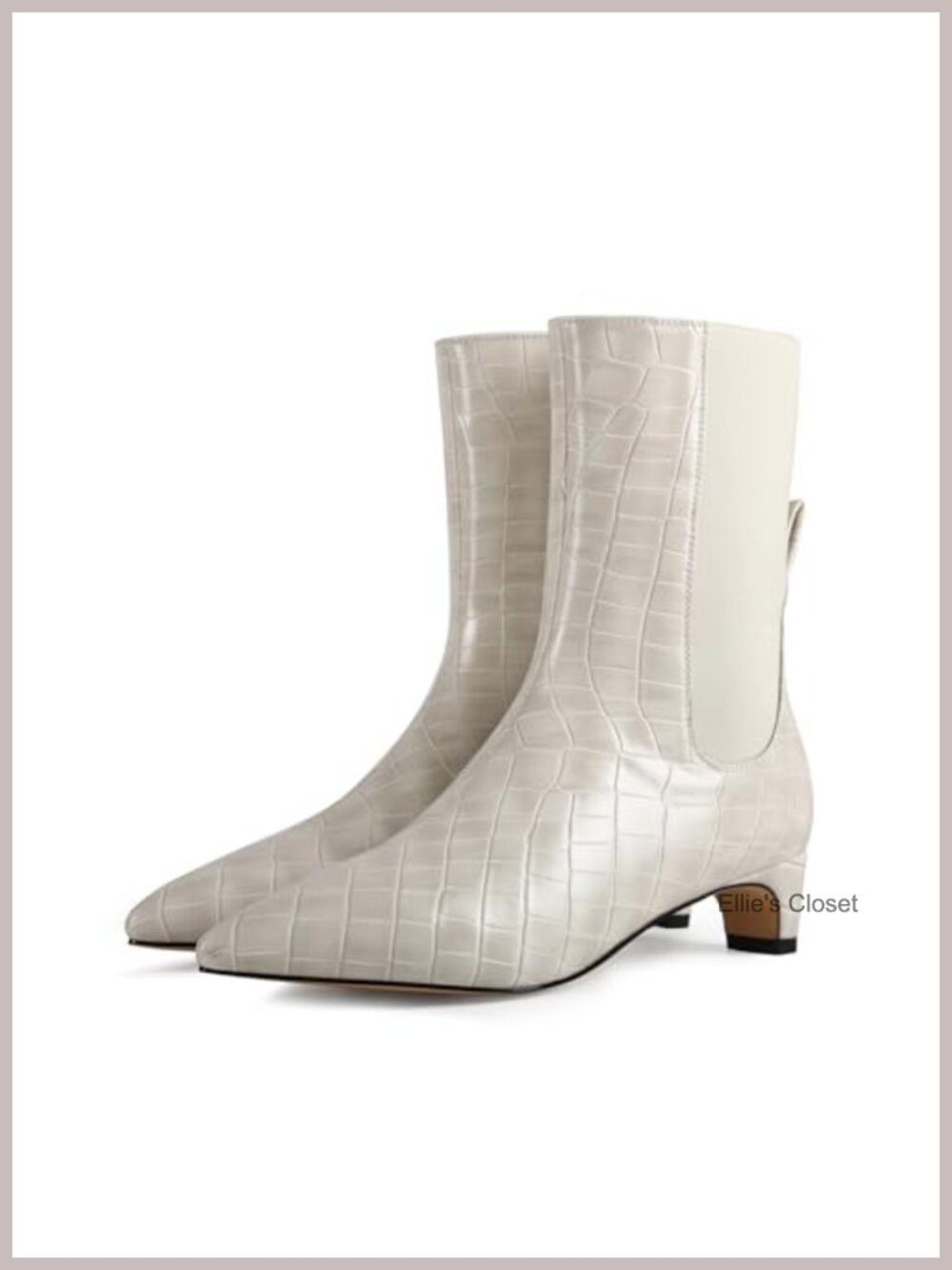 Women's Pointed Toe 4CM Block Heel Ankle Boots Crocodile-Embossed Faux Leather